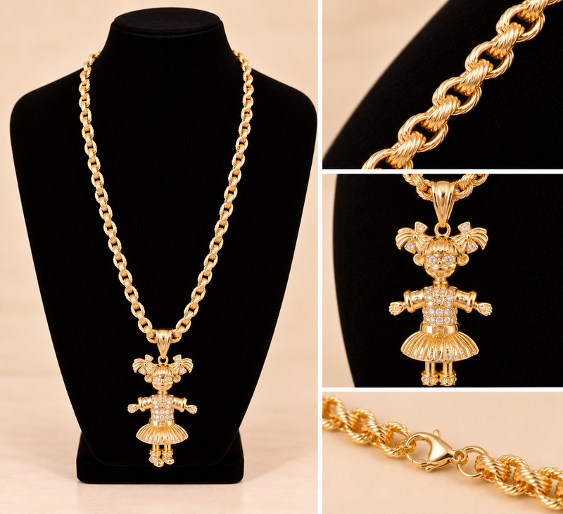 CZ Angelica Pendant with Patterned Belcher Chain - 28” 8mm