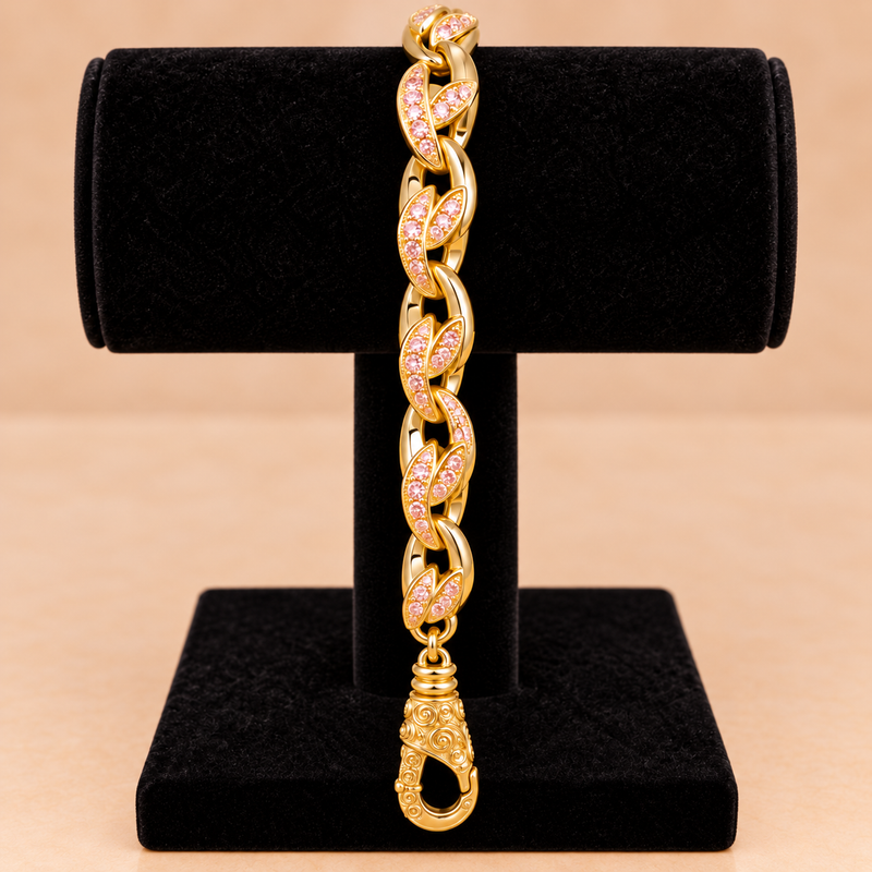 Pale Pink CZ Tulip Link Bracelet – 8.5” 9.5mm