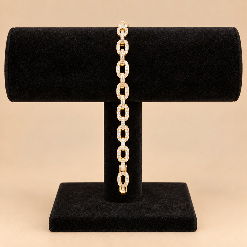 CZ Oval Link Bracelet with Folding Clasp - 6.5” 6.5mm