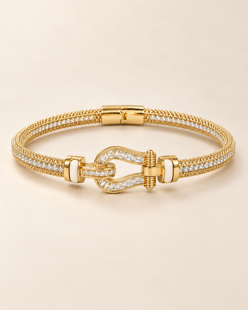 Gold CZ Horseshoe Bangle – 5¾” 5.5mm