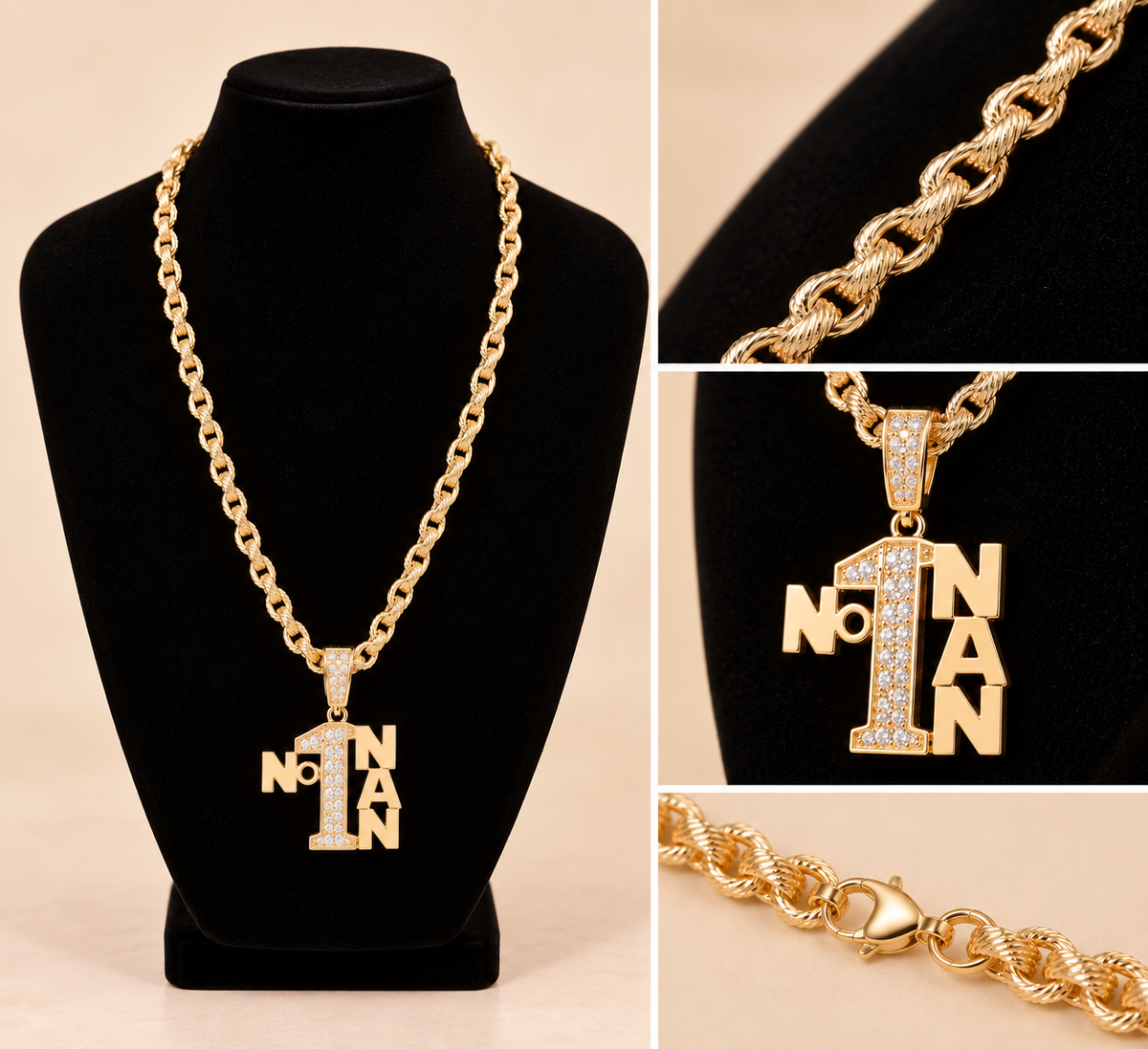 CZ No.1 Nan Pendant with Patterned Belcher Chain - 28” 8mm