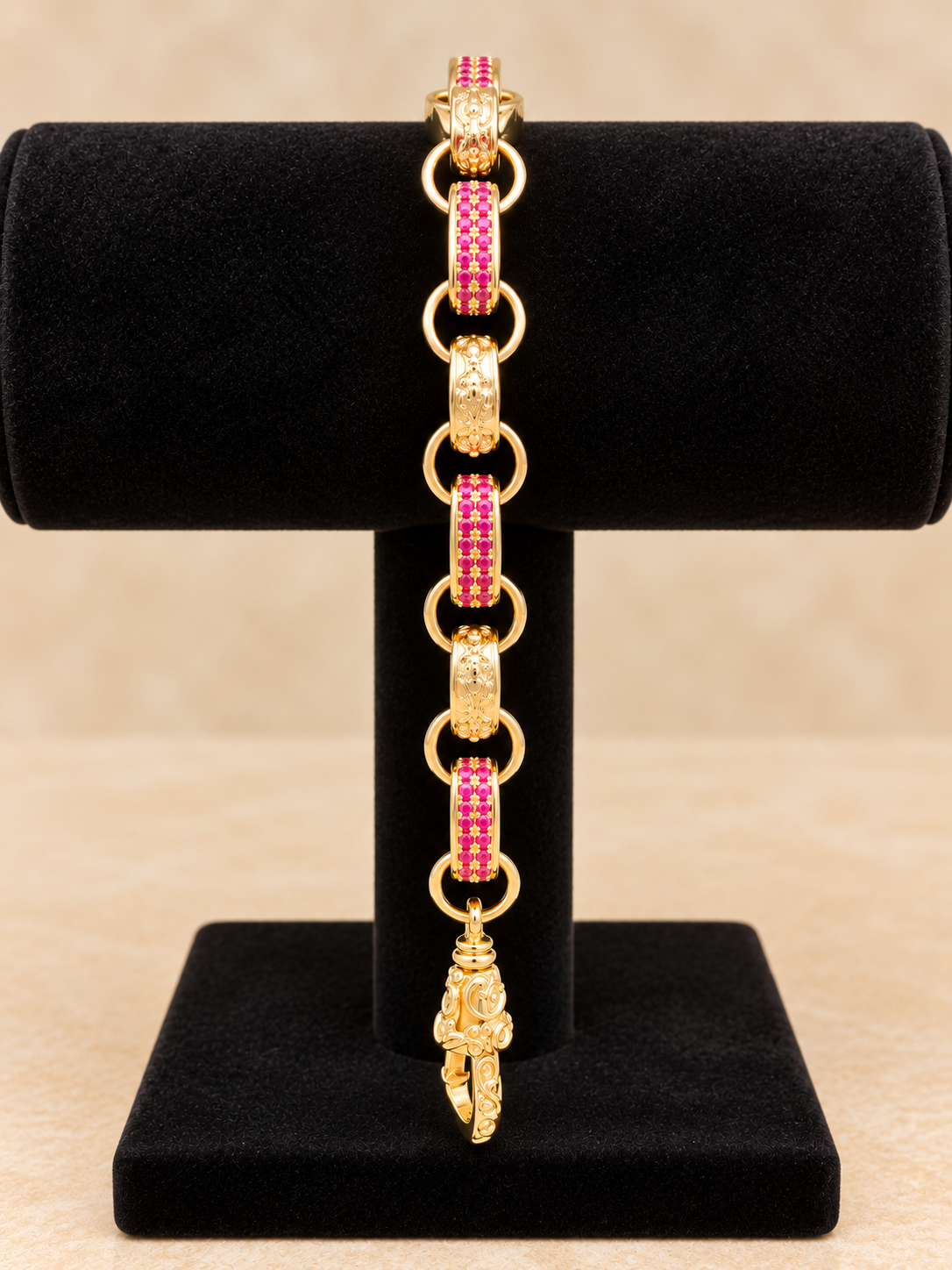 Pink CZ Gypsy Link Bracelet – 8.5” 12mm