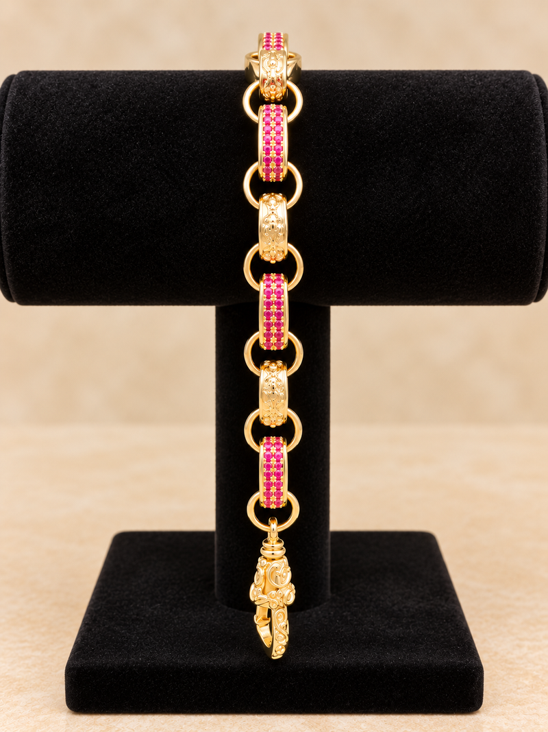 Pink CZ Gypsy Link Bracelet – 8.5” 12mm