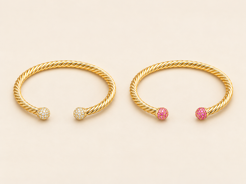 Gold Twisted Rope CZ Open Cuff Bangle – 6.5” 5mm