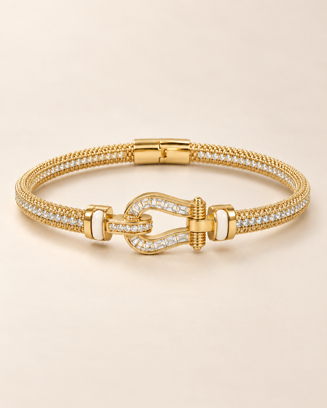 Gold CZ Horseshoe Bangle – 5¾” 5.5mm