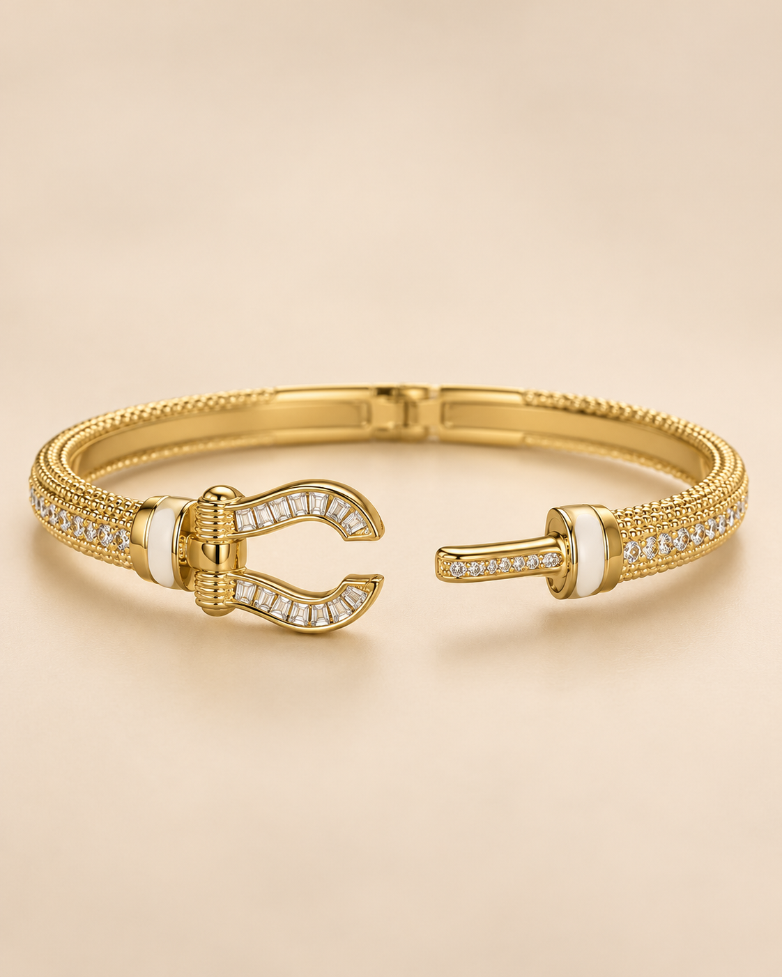 Gold CZ Horseshoe Bangle – 5¾” 5.5mm