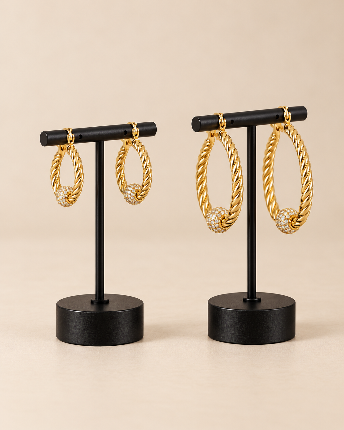 CZ Ball Twisted Hoop Earrings – 25mm - 35mm